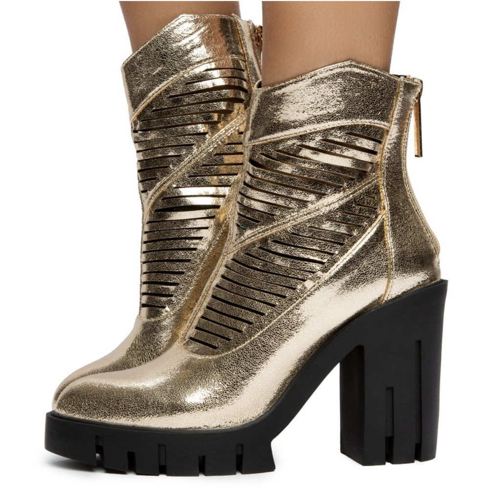 Liliana Gold Platform Ankle Boots with Cutouts